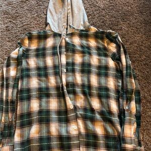 Green Plaid Men's Shirt with Hood